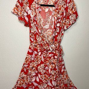 Red Floral Wrap Dress